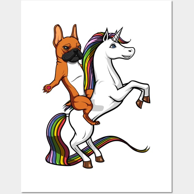 French Bulldog Riding Unicorn Wall Art by underheaven